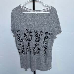 Victoria's Secret Love Cheetah Print Tee, Grey V-Neck, Size L